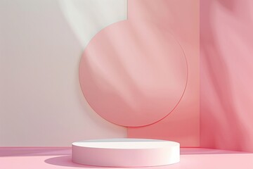 Aufkleber - Minimalist Soft Pastel Red Podium on White Background for Product Display in Soft Natural Light