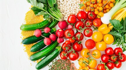 Wall Mural - Vibrant Vegetarian Feast Colorful Array of Fresh Vegetables, Grains, and Herbs, Promoting Healthy Plant-Based Eating