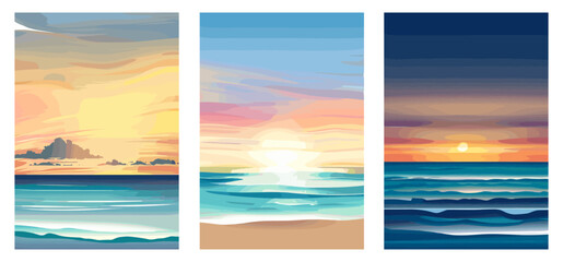 Creative gradients in summer colors, summer backgrounds set, ocean horizon, beach and sunsets, summer beach backgrounds, summer sunset gradients, ocean beach scenes