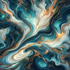 An abstract vibrant and dynamic multicolored liquid swirls marble teal background illustration