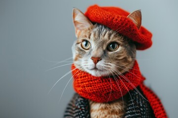 Wall Mural - Happy cat wearing Makeup Artist costumes, studio lighting, isolated on white background, stock photographic style