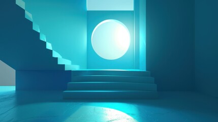 Wall Mural - Tranquil Geometric Blue Background with Ambient Light and Negative Space