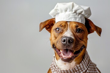 Wall Mural - Happy Dog wearing Baker costumes, studio lighting, isolated on white background, stock photographic style