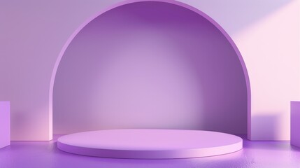 Wall Mural - Serene 3D Rendering on Flat Design Purple Background with Centered Negative Space and Soft Pastel Colors