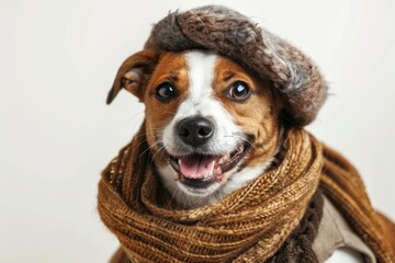 Wall Mural - Happy Dog wearing Medieval Peasant costumes, studio lighting, isolated on white background, stock photographic style