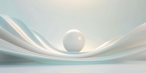 Wall Mural - Serene Abstract Landscape with Pristine White Sphere and Undulating Waves