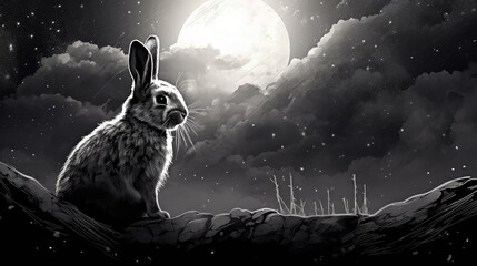 Wall Mural - rabbit and moon