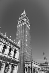 Poster - Vertical grayscale shot of St. Mark's Campanile in Venice with clear sky