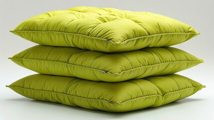 Wall Mural -   Three stacked lime green pillows sit atop a white surface