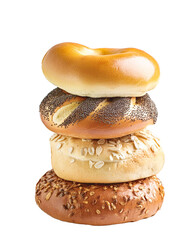 Pile of bagels, isolated on a white or transparent background.