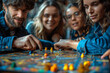 © Sebastian - A group of friends playing a board game around a table. Concept of leisure and social bonding. Generative Ai.