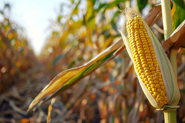 Wall Mural - A stalk of corn with a yellow corn kernel on top, generative ai image.