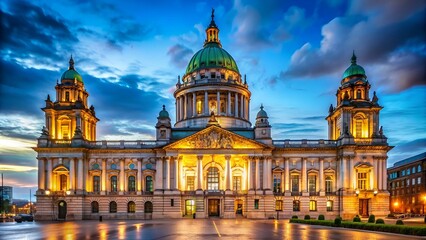 Sticker - Belfast City hall in the night, UK