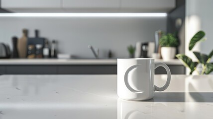 Wall Mural - White mug on clean kitchen counter with background decor