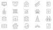 © RI Rafiq - Infrastructure line web icon set. Transport, road, mall, airport, police, school, park, water, skyscraper, car service, highway, clinic, ladder, hotel,  outline icon collection. UI thin outline icons