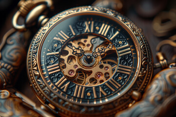 Wall Mural - an intricately designed pocket watch showing the time. concept of timekeeping and heritage. generati