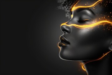 Sticker - Dramatic portrait of a woman with intense lighting, digital illustration, bold and captivating.