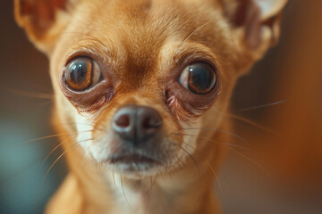 Wall Mural - A small brown dog with big eyes and a sad expression