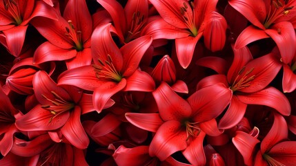 Closeup of red beautiful blooming lilies