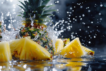 Wall Mural - A pineapple is falling into a body of water