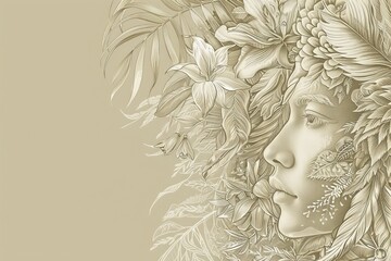 Sticker - Detailed sketch of a woman's face with floral elements, digital art, elegant and modern.