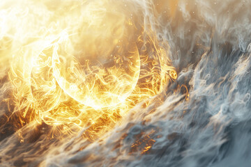 Wall Mural - A fiery explosion with a bright orange sun in the center