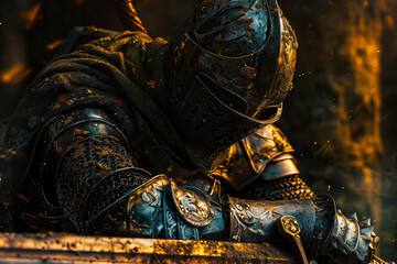 Wall Mural - A knight is shown in a black and gold costume, with a sword in his hand