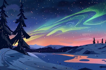 Wall Mural - A graphic story about the aurora borealis and its dance in the night sky