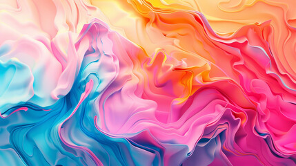 Wall Mural - A colorful painting with a blue, pink, and yellow swirl