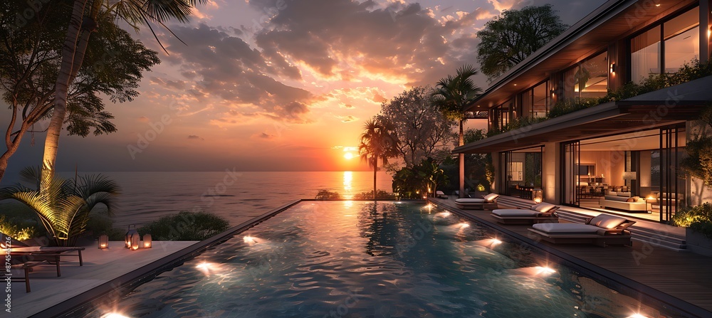 Visualize the key amenities in a Luxury Villa, such as infinity pools ...