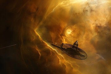 Wall Mural - A lone research probe dives through a swirling nebula, its advanced sensors analyzing the composition of the cosmic dust and gas clouds.