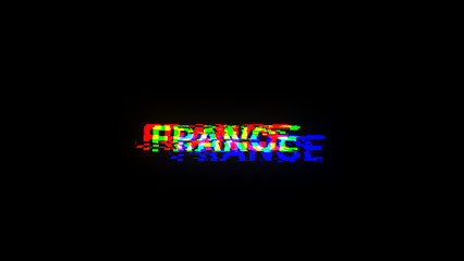 3D rendering France text with screen effects of technological glitches