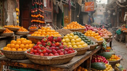 Wall Mural - Vibrant Fruit Display at a bustling Market