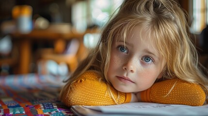 Wall Mural - Young Girl with Blue Eyes Looking Up