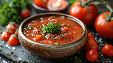 Wall Mural - Fresh Tomato Salsa in a Rustic Bowl