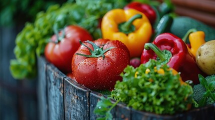 Wall Mural - Fresh Vegetables in a Wooden Crate