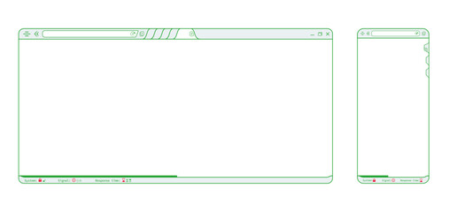 Wall Mural - Green internet browser phone app webpage, blank website template vector design. Editable lines web browser with icons illustration. Homepage mockup background illustration. 