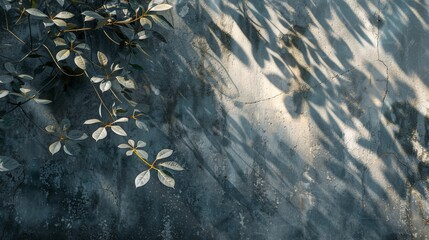 Wall Mural - Abstract image of soft shadows cast by tree leaves on a gray wall, creating a serene and natural pattern