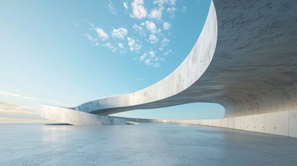 Wall Mural - Abstract architectural design with smooth, curved concrete structures under a blue sky, emphasizing minimalism and fluidity