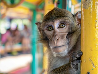 Canvas Print - Monkey staring at the camera with a curious expression. AI.