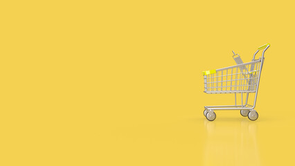 Wall Mural - The shopping cart on yellow Background  3d  rendering.