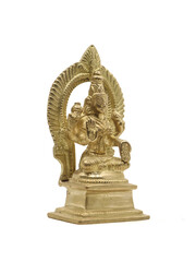 laxmi idol, goddess of wealth crafted using a golden bronze metal used for worship in hinduism isolated on white background