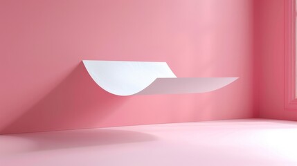 Wall Mural - Minimalist 3D render of a single white sheet of paper floating against a pink background, emphasizing simplicity and modern design