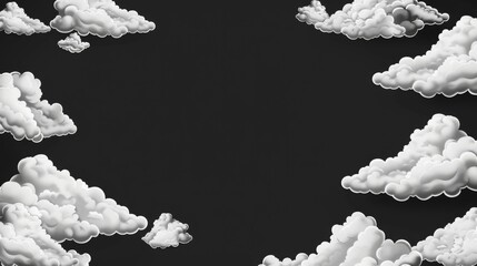 Canvas Print - White clouds on a black background Cartoon style with clear borders