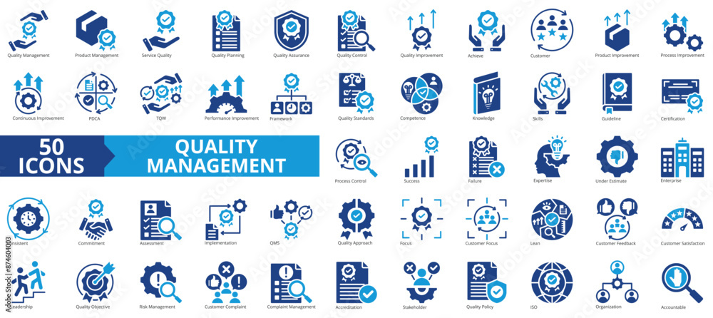 Quality management icon collection set. Containing product, service ...