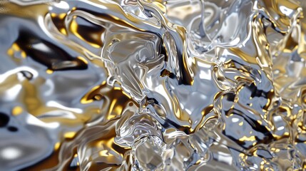 Wall Mural - abstract 3d render of gold and silver mixing, dramatic, hyperrealistic