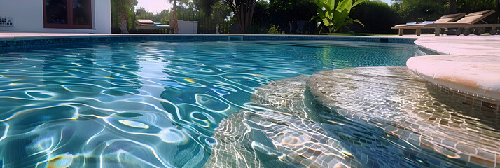 Wall Mural - Complete pool replastering with tiling