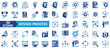 © Uniconlabs - Design process icon collection set. Containing analysis, brainstorming, concept, creativity, design thinking, strategy, design brief icon. Simple flat vector illustration.