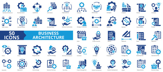 Business architecture icon collection set. Containing strategy, execution, management, execution, operations, service, planning icon. Simple flat vector illustration.