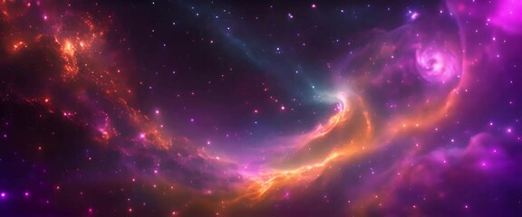 A vibrant, swirling space nebula with brilliant colors . Stars twinkle like diamonds scattered across a velvet sky